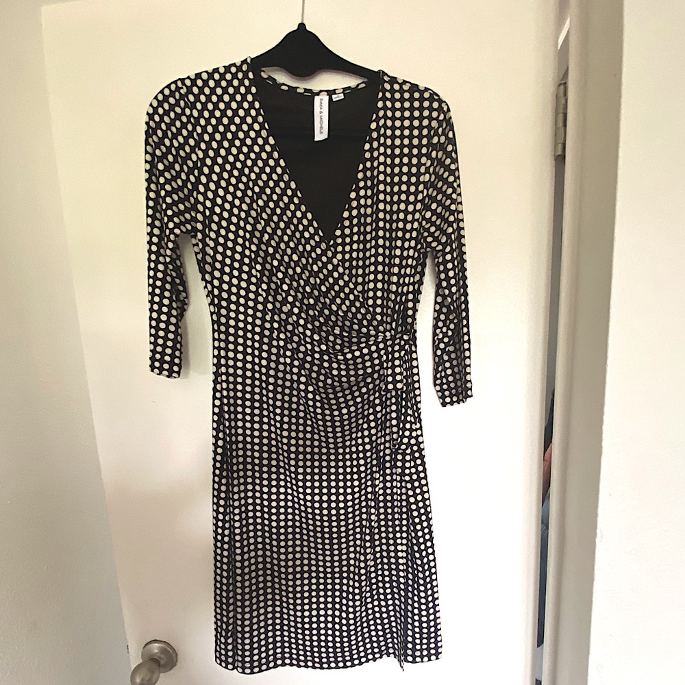 Polka dot long sleeve midi dress